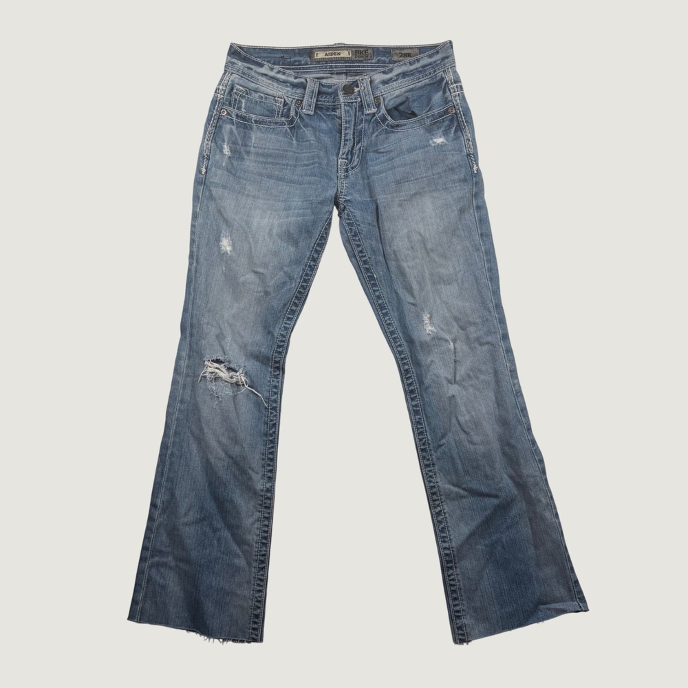 BKE Aiden Jeans Men Distressed Straight Leg Raw Hem 28x29 Blue Grunge Streetwear